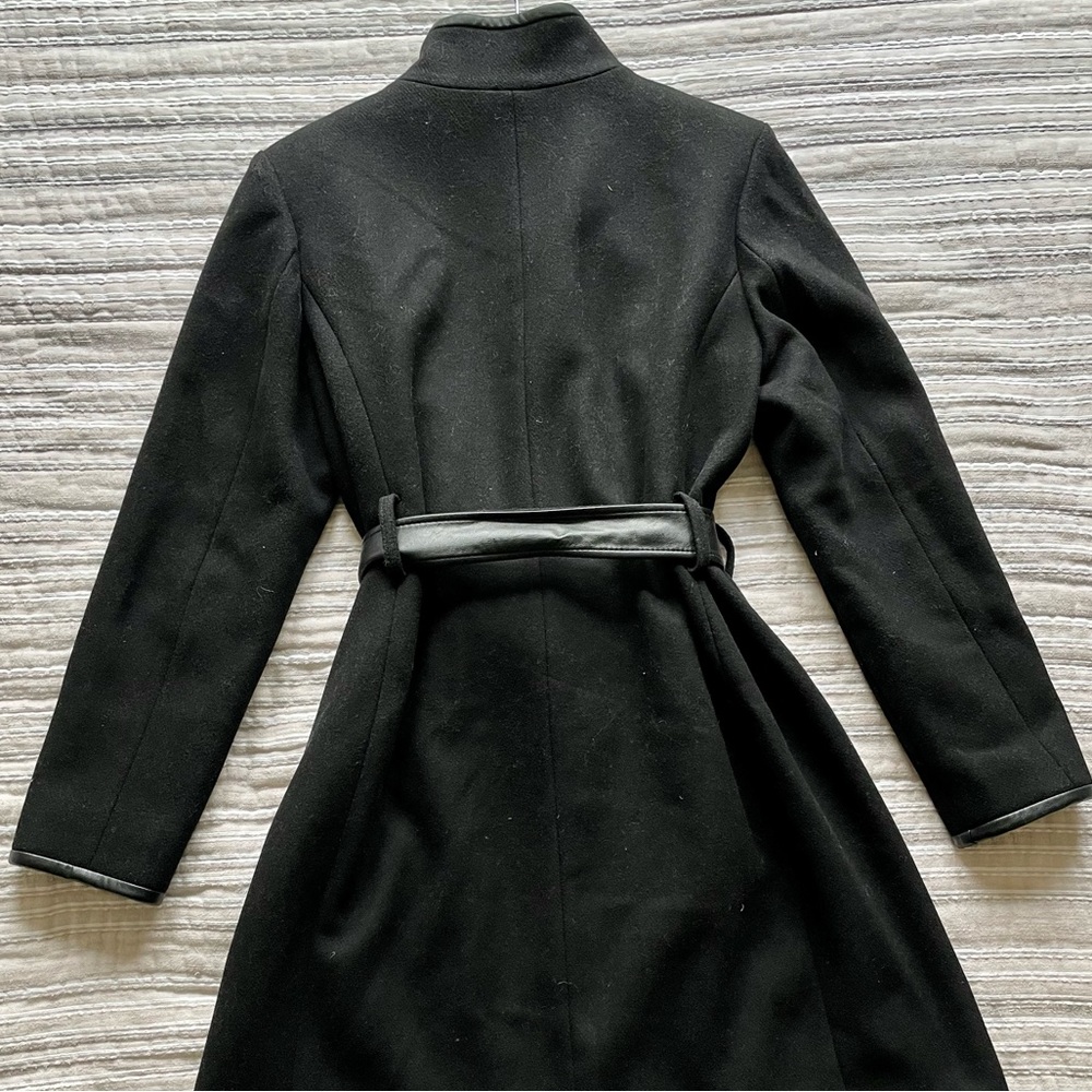 Vince Camuto Twill Cool Faux-Leather-Trim Coat Black Women’s Size Medium - Picture 5 of 7